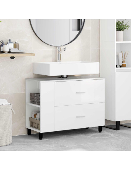 Mobiletto da bagno Bianco Lucido 80 x 35 x 60 cm