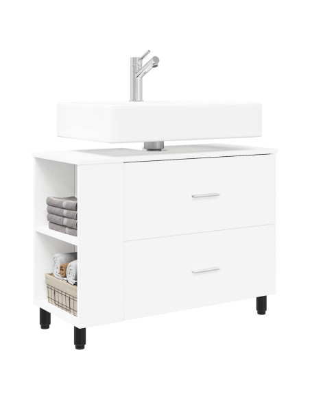 Mobiletto da bagno Bianco 80 x 35 x 60 cm Legno ingegnerizzato