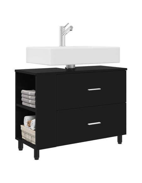 Mobiletto da bagno Nero 80 x 35 x 60 cm Legno ingegnerizzato