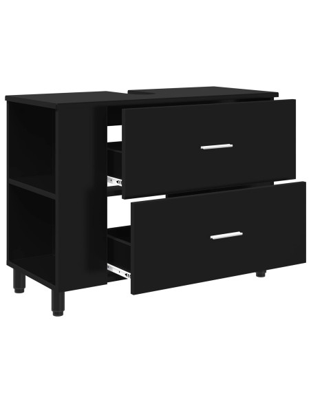 Mobiletto da bagno Nero 80 x 35 x 60 cm Legno ingegnerizzato