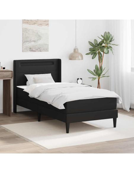 Struttura del letto con strisce LED Nero 90 x 190 cm Similpelle