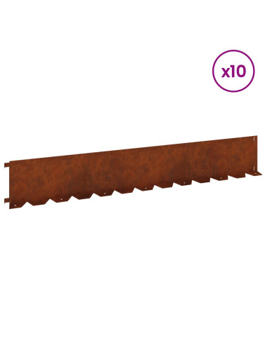 Bordura per Prato 10 pcs 102 x 15 x 4 cm Acciaio Ruggine