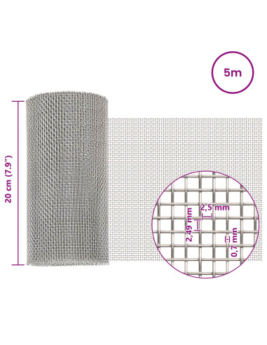 Rete per schermatura 20 x 500 cm 8 Mesh Argento