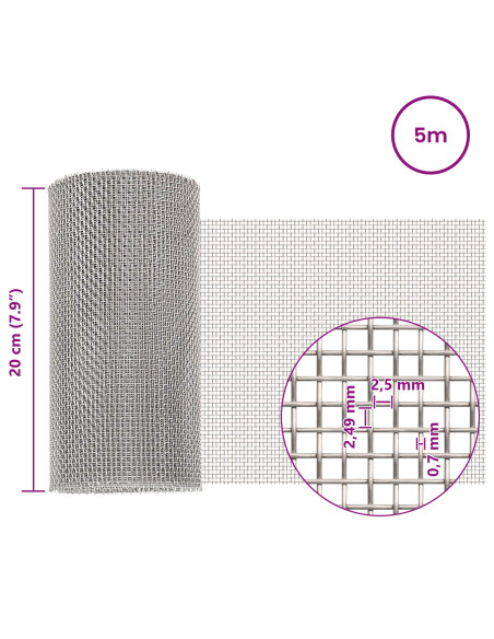 Rete per schermatura 20 x 500 cm 8 Mesh Argento