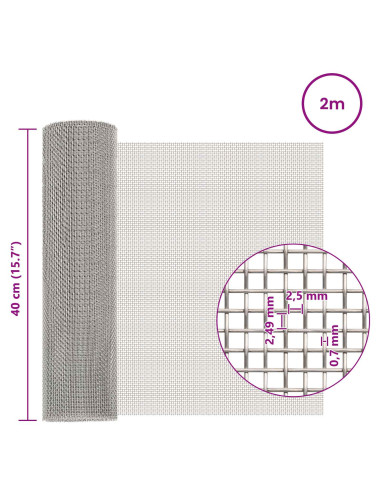 Rete per schermatura 40 x 200 cm 8 Mesh Argento
