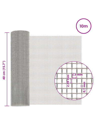 Rete per schermatura 40 x 1000 cm 8 Mesh Argento