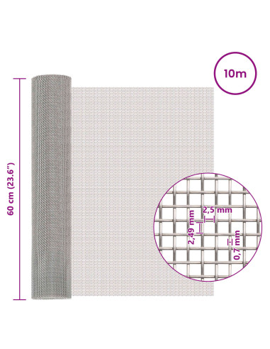 Rete per schermatura 60 x 1000 cm 8 Mesh Argento