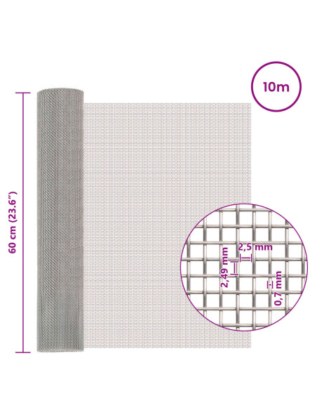 Rete per schermatura 60 x 1000 cm 8 Mesh Argento