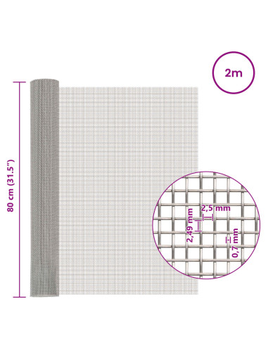 Rete per schermatura 80 x 200 cm 8 Mesh Argento