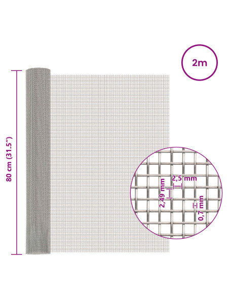 Rete per schermatura 80 x 200 cm 8 Mesh Argento
