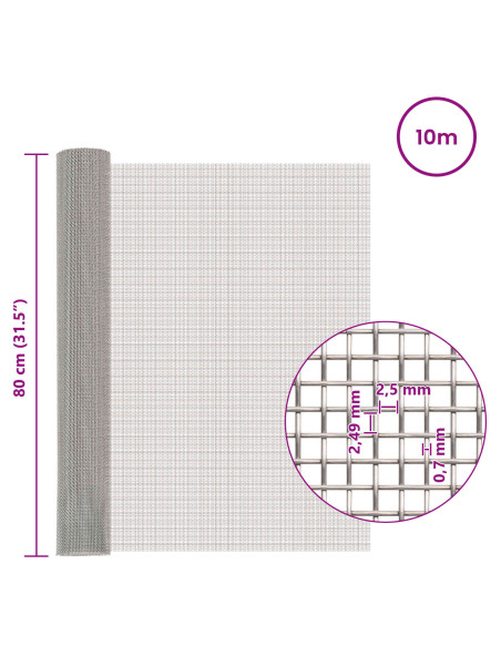 Rete per schermatura 80 x 1000 cm 8 Mesh Argento