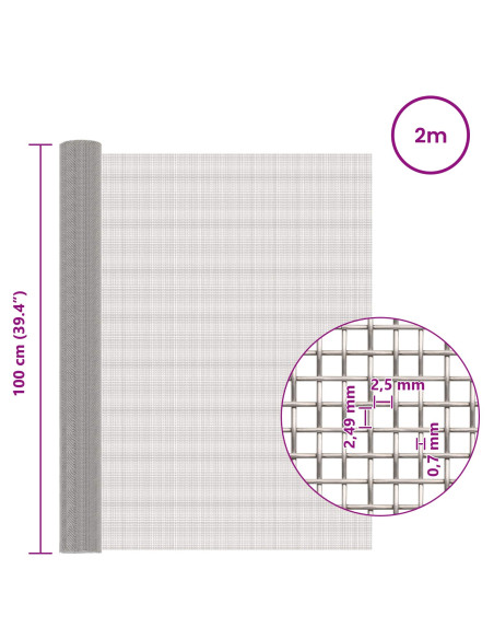 Rete per schermatura 100 x 200 cm 8 Mesh Argento