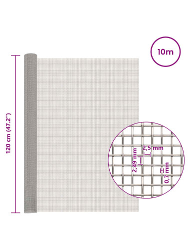 Rete per schermatura 120 x 1000 cm 8 Mesh Argento