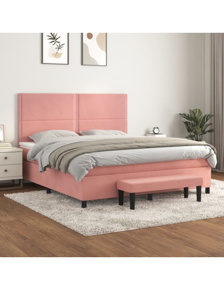 Giroletto a Molle con Materasso Rosa 160x200 cm in Velluto