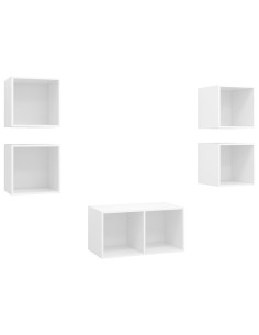 Set Mobili Porta TV 5 pz Bianco in Legno Multistrato 2