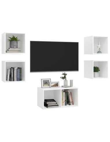Set Mobili Porta TV 5 pz Bianco in Legno Multistrato