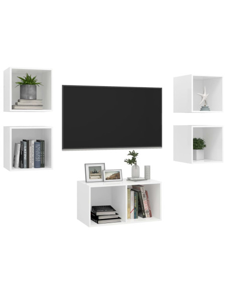 Set Mobili Porta TV 5 pz Bianco in Legno Multistrato