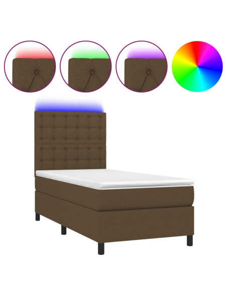 Letto a Molle Materasso e LED Marrone Scuro 100x200 cm Tessuto