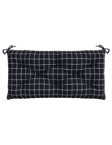 Cuscino Panca Giardino Motivo a Quadri Nero 110x50x7 cm Tessuto