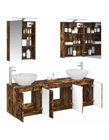 Set di Armadi da Bagno 5 pcs Rovere Fumo Legno ingegnerizzato