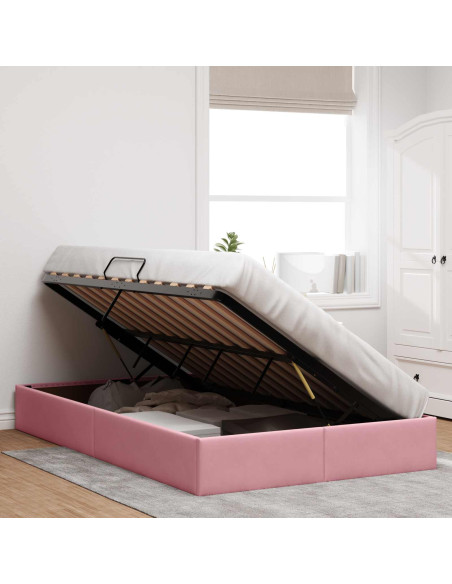 Letto con Contenitore con testiera Rosa 120 x 200 cm Velluto