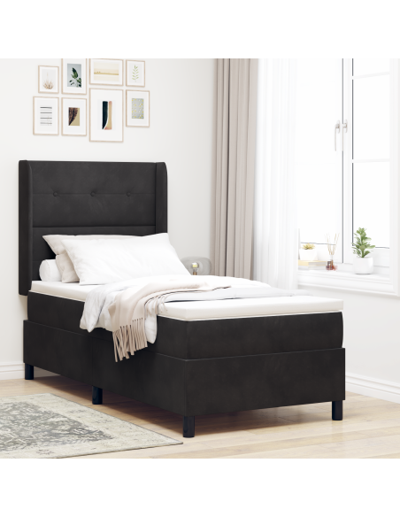 Letto a molle con materasso con led Nero 90 x 190 cm Velluto