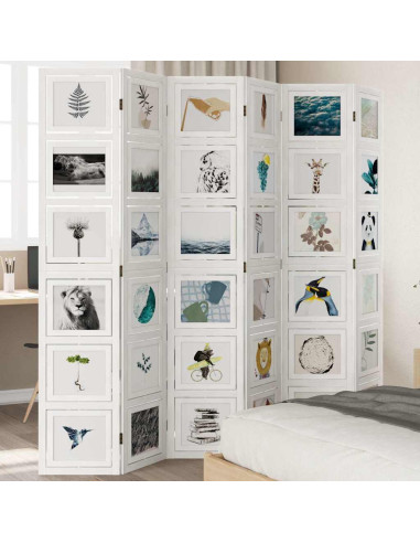 Divisorio Ambienti 6Pannelli Bianco Legno Massello di Paulownia