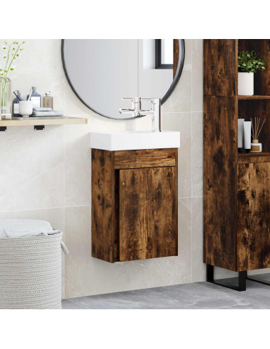 Mobile bagno con rubinetto Rovere Fumo 40,5 x 22,5 x 62 cm