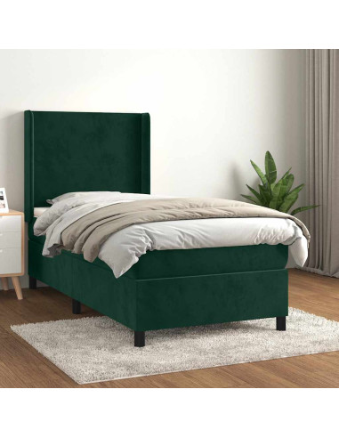 Giroletto a Molle con Materasso Verde Scuro 100x200 cm Velluto