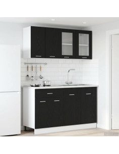 Unità Cucina Lyon 4 pcs Rovere Nero Legno ingegnerizzato