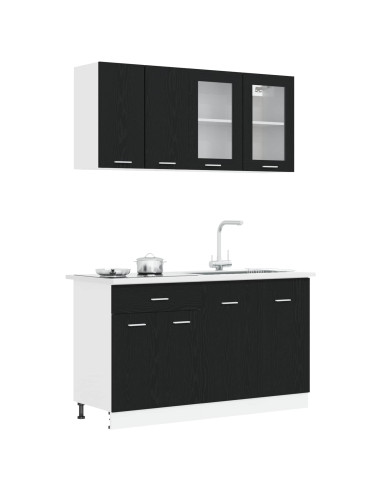 Unità Cucina Lyon 4 pcs Rovere Nero Legno ingegnerizzato