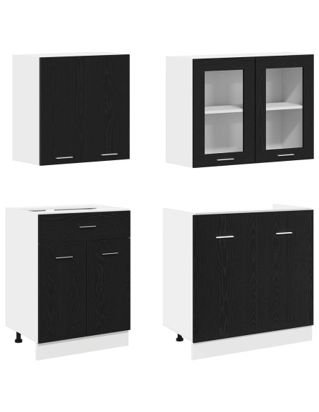 Unità Cucina Lyon 4 pcs Rovere Nero Legno ingegnerizzato