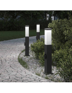 Lampioni a palo con presa elettrica 3 pz 50 cm Nero IP44