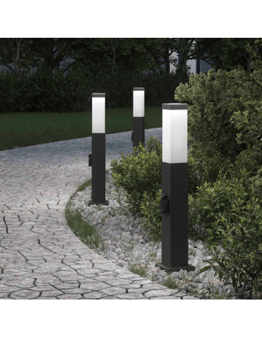 Lampioni a palo con presa elettrica 3 pz 50 cm Nero IP44