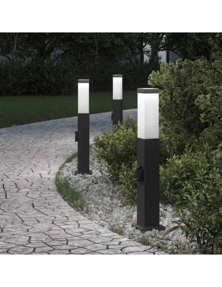 Lampioni a palo con presa elettrica 3 pz 50 cm Nero IP44