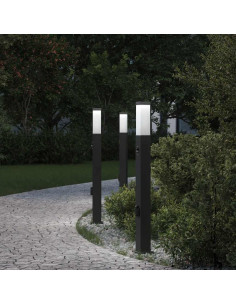 Lampioni a paletto con sensore e presa 3 pz 80 cm neri IP44