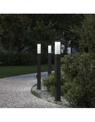 Lampioni a paletto con sensore e presa 3 pz 80 cm neri IP44