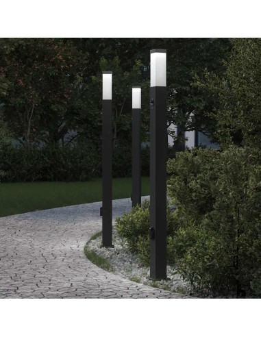 Lampioni a paletto con sensore e presa 3 pz 110 cm neri IP44