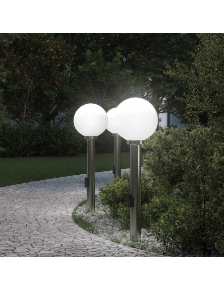 Lampioni a colonnina con presa elettrica 3 pz 80 cm Acciaio Inox IP44