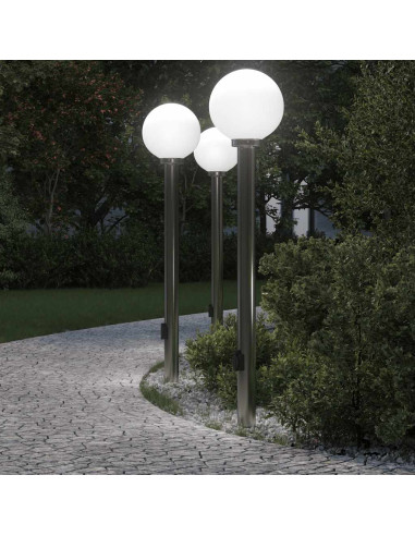 Lampioni a colonnina con presa elettrica 3 pz 120 cm Acciaio Inox IP44