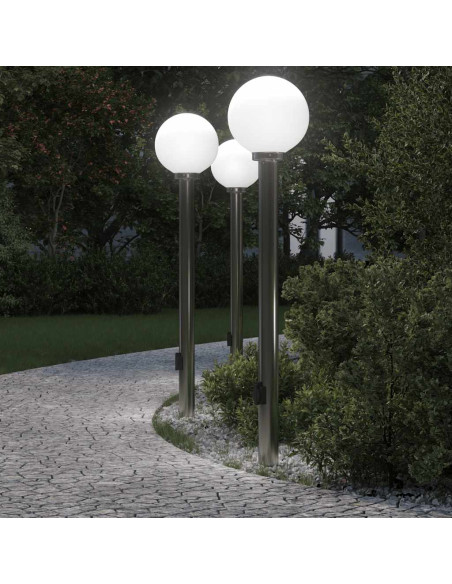 Lampioni a colonnina con presa elettrica 3 pz 120 cm Acciaio Inox IP44