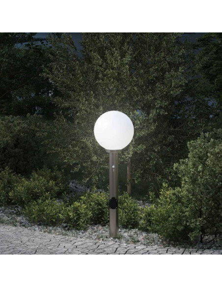 Lampada a paletto con sensore e presa 80 cm Acciaio Inox IP44