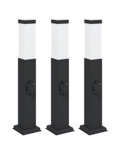 Lampioni a palo con presa elettrica 3 pz 50 cm Nero IP44 2