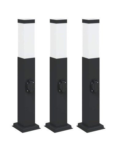 Lampioni a palo con presa elettrica 3 pz 50 cm Nero IP44