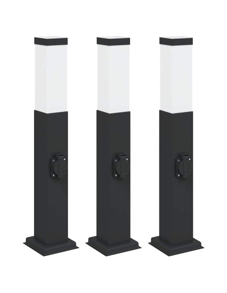 Lampioni a palo con presa elettrica 3 pz 50 cm Nero IP44