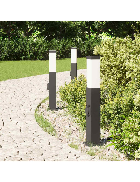Lampioni a palo con presa elettrica 3 pz 50 cm Nero IP44