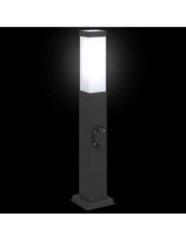 Lampioni a palo con presa elettrica 3 pz 50 cm Nero IP44
