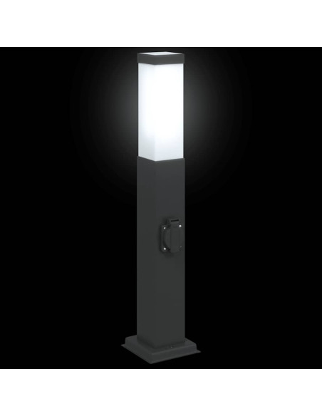 Lampioni a palo con presa elettrica 3 pz 50 cm Nero IP44