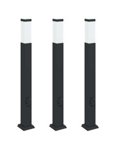 Lampioni a palo con presa elettrica 3 pz 80 cm Nero IP44 2