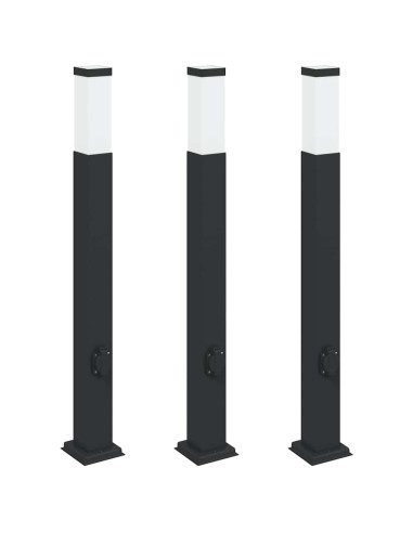 Lampioni a palo con presa elettrica 3 pz 80 cm Nero IP44
